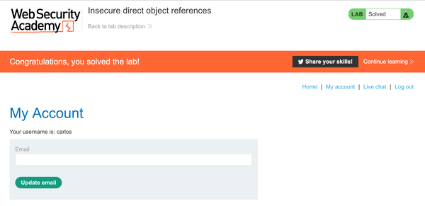 PortSwigger's "Insecure Direct Object References" Walkthrough